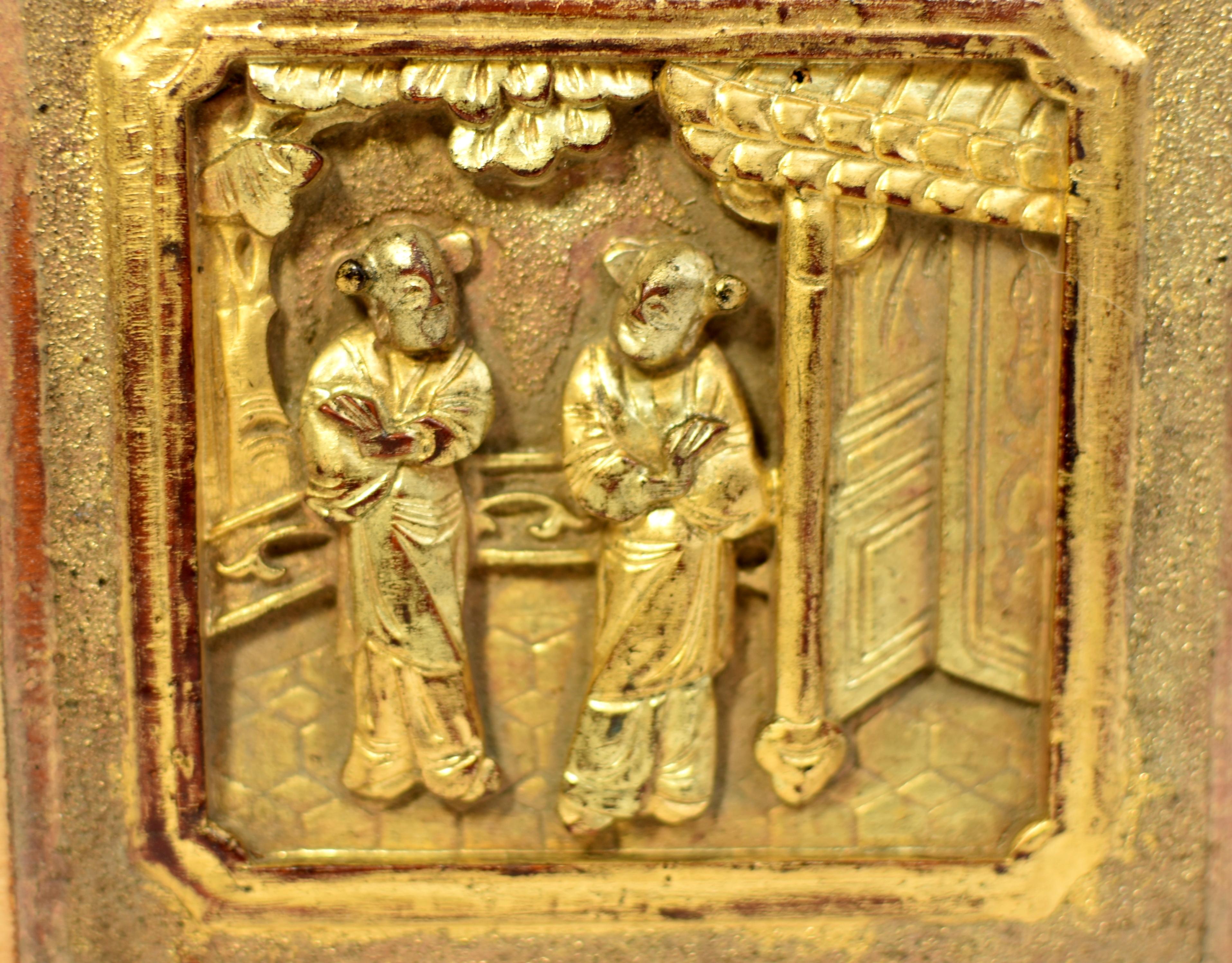 Hand-Carved Set of Three Gilded Wood Carvings for Love