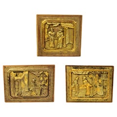 Antique Set of Three Gilded Wood Carvings for Love