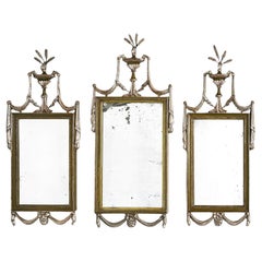 Set di tre specchi Gillows Of Lancaster del XIX secolo dipinti di verde argentato