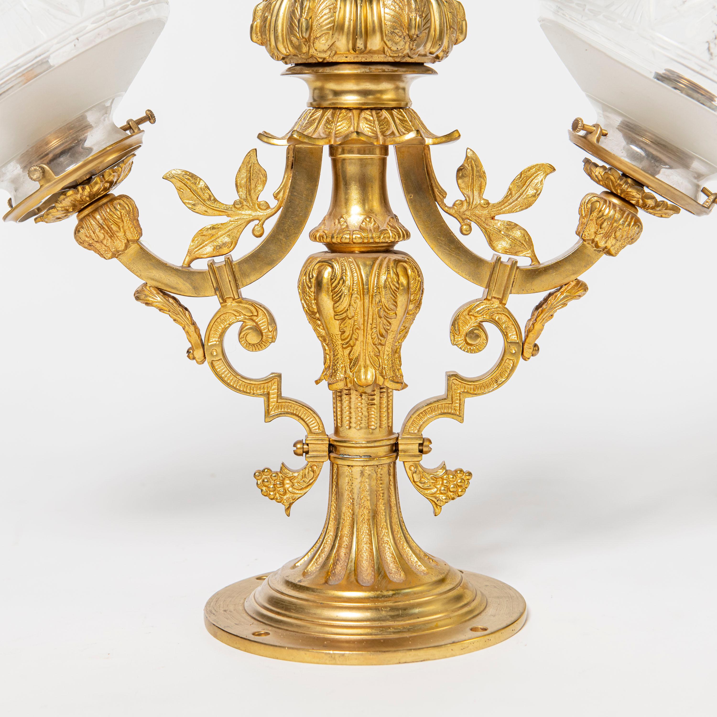 Set of Three Gilt Bronze and Cut Glass Flush Mount, Signed J. Stone, England In Good Condition For Sale In Buenos Aires, Buenos Aires