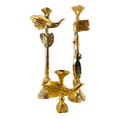 Set of Three Gilt Bronze Candlestick Holders by Pierre Casenove for Fondica