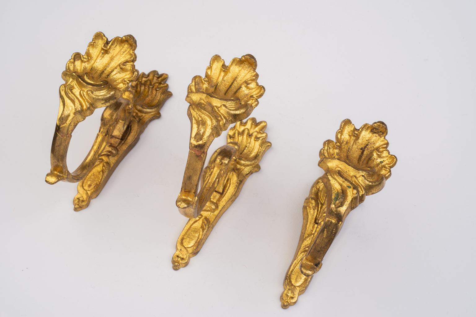 Rococo Set of Three Gilt Bronze Curtain Tie-Backs