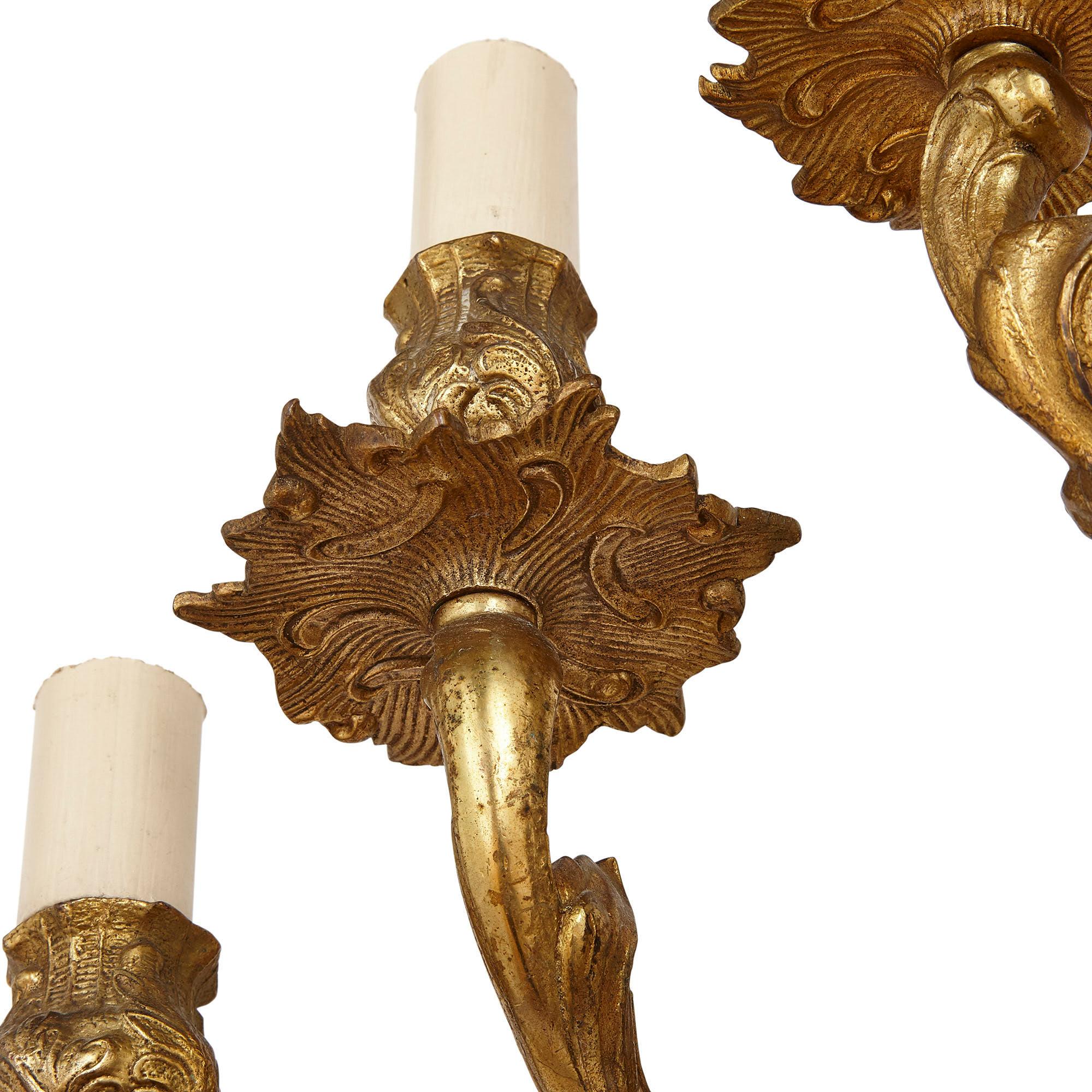 Set of Three Gilt Bronze Sconces in the Baroque Style For Sale 1