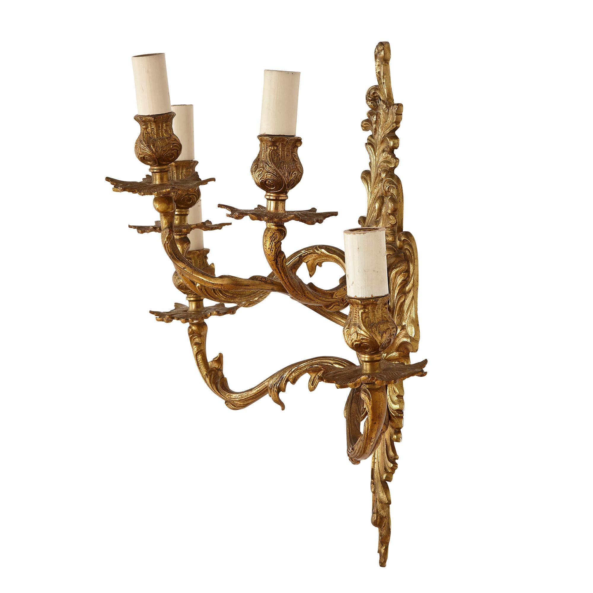 Set of Three Gilt Bronze Sconces in the Baroque Style For Sale 2