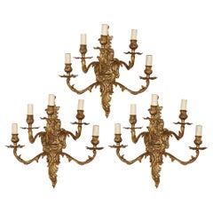 Set of Three Gilt Bronze Sconces in the Baroque Style