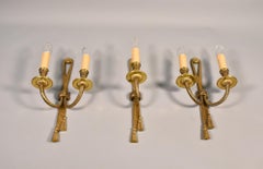 Set of Three Gilt Bronze Wall Sconces Louis XVI Style in Maison Bagues Style