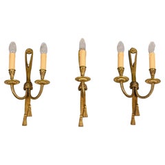 Set of Three Gilt Bronze Wall Sconces Louis XVI Style in Maison Bagues Style