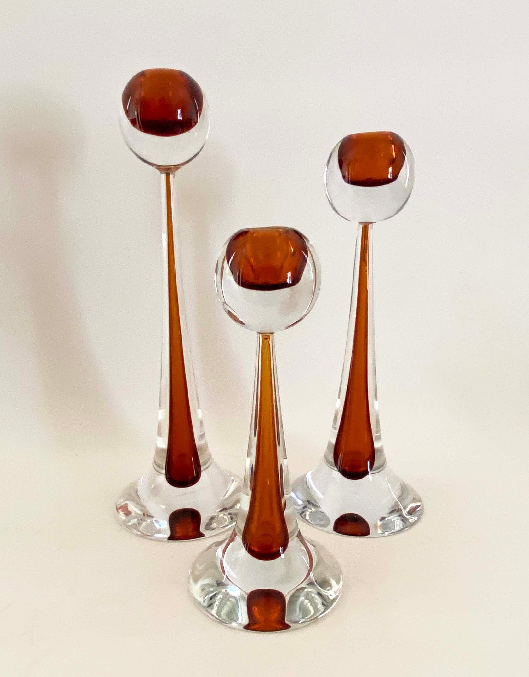 Set of Three Gino Cenedese & Co. Murano Signed Art Glass Candlesticks For Sale 4