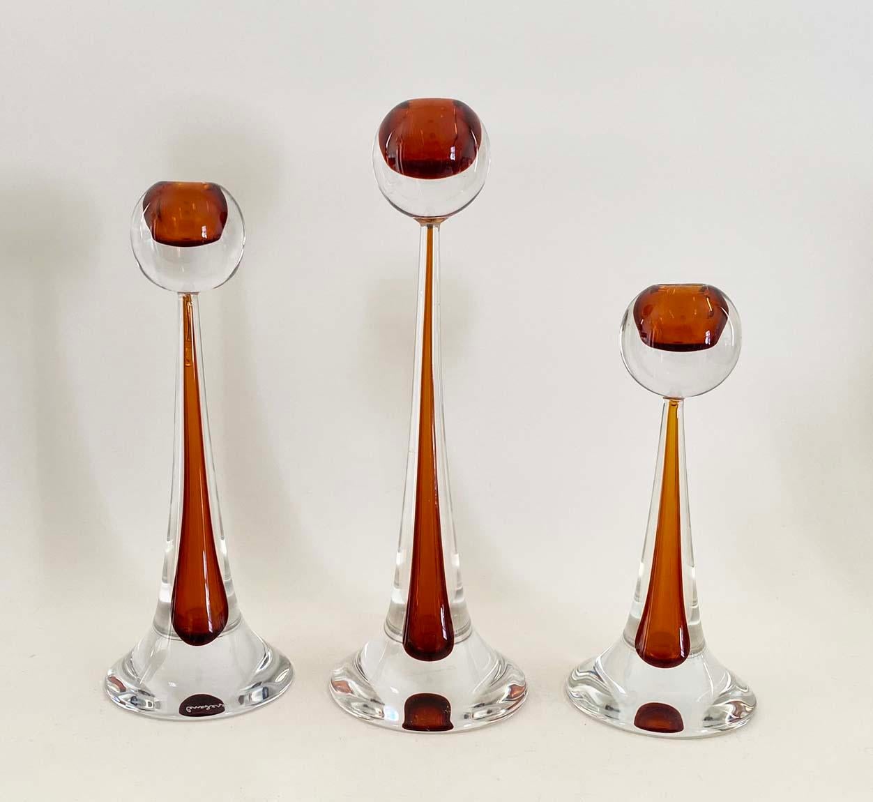 Post-Modern Set of Three Gino Cenedese & Co. Murano Signed Art Glass Candlesticks For Sale