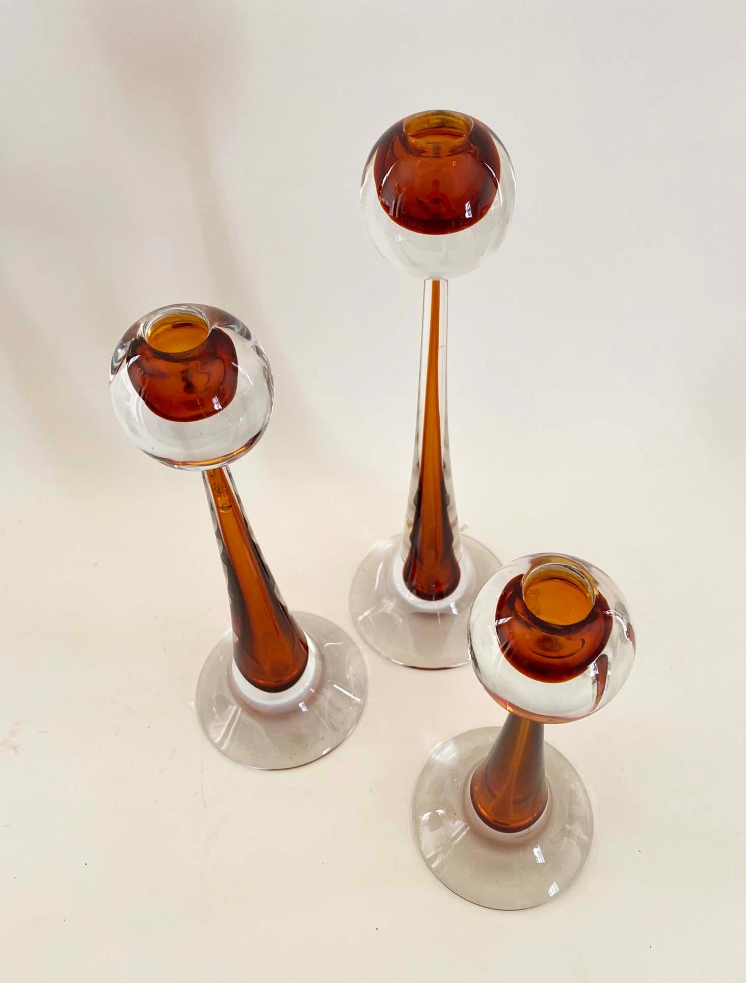 Set of Three Gino Cenedese & Co. Murano Signed Art Glass Candlesticks In Good Condition For Sale In Minneapolis, MN