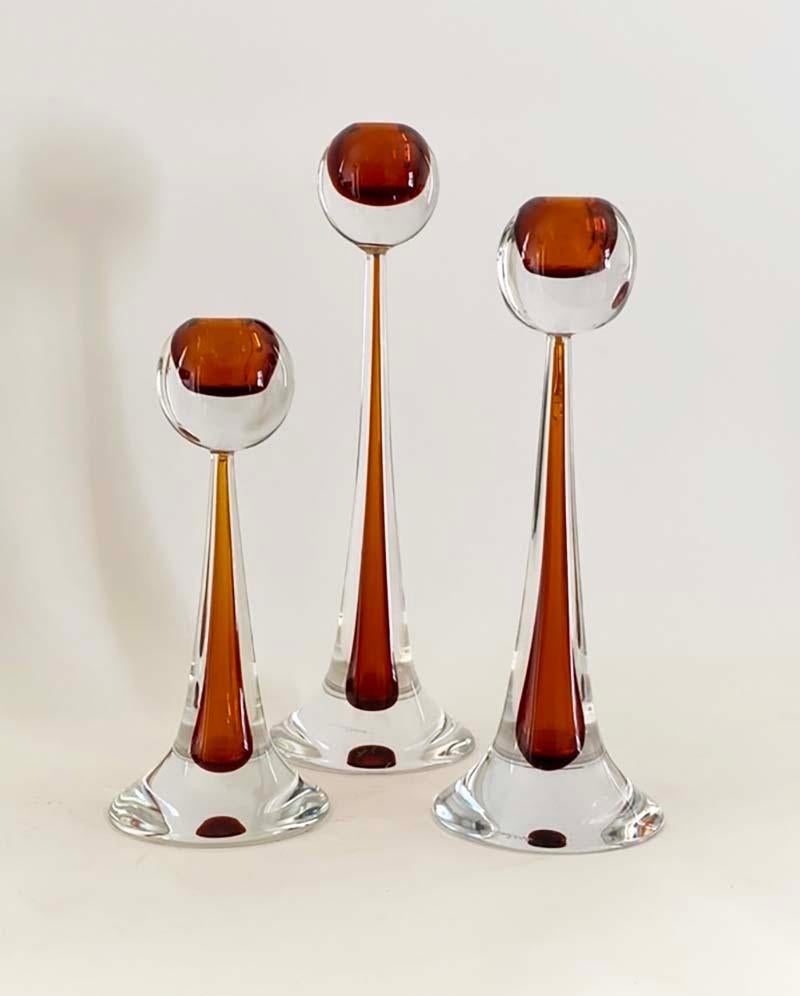 Late 20th Century Set of Three Gino Cenedese & Co. Murano Signed Art Glass Candlesticks For Sale
