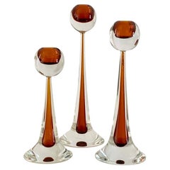 Set von drei Gino Cenedese & Co. Murano signiert Kunstglas Kerzenleuchter