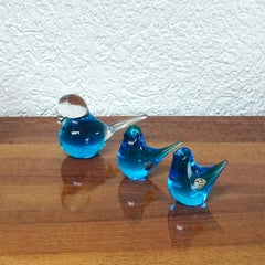 Ensemble de trois oiseaux en verre FM Konstglass Ronneby, Suède, années 1980