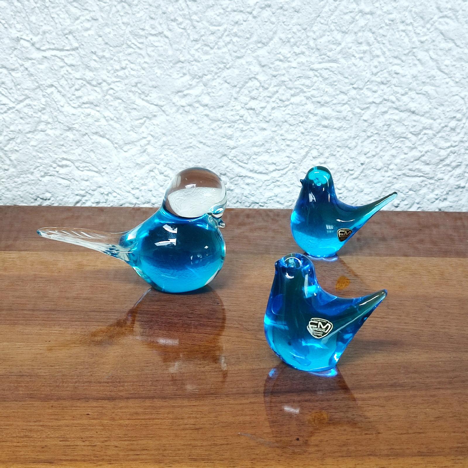 Set von drei Glasvogeln, FM Konstglass Ronneby, Schweden 1980er Jahre (Schwedisch) im Angebot
