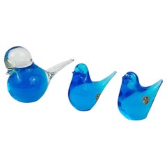 Conjunto de tres pájaros de cristal, FM Konstglass Ronneby, Suecia Años 80