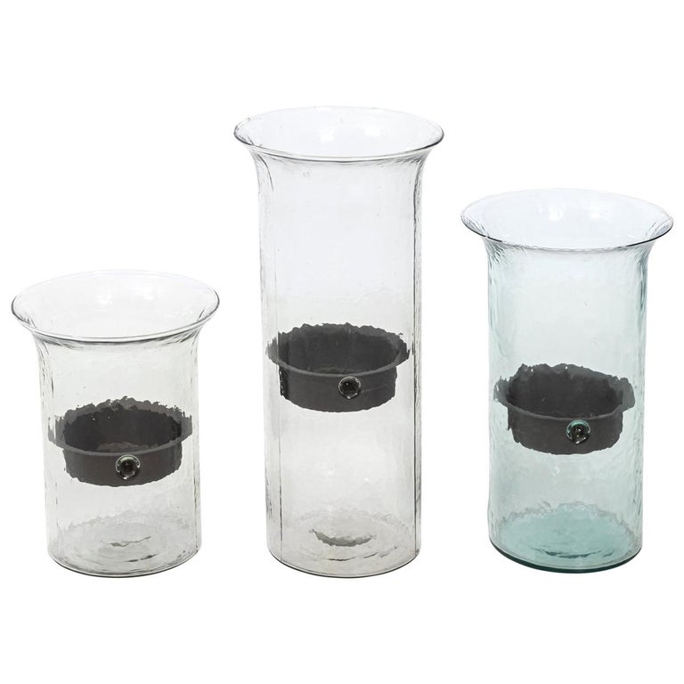 Set of Three Glass Hurricane Candles For Sale at 1stDibs