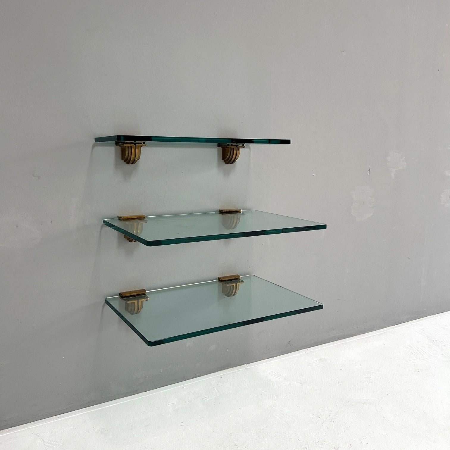 German Set of three glass shelves with holder in bronze For Sale