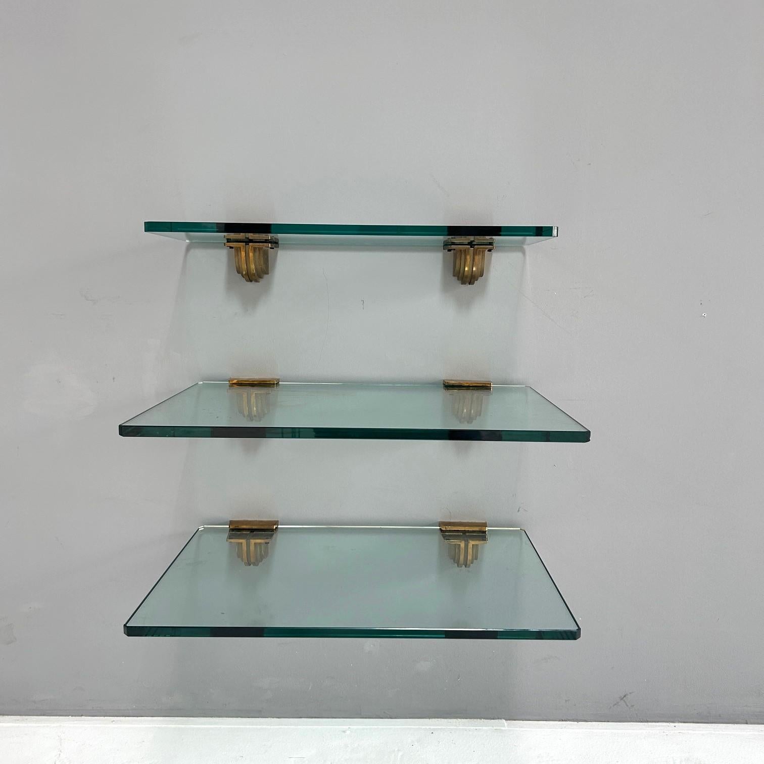 Molded Set of three glass shelves with holder in bronze For Sale