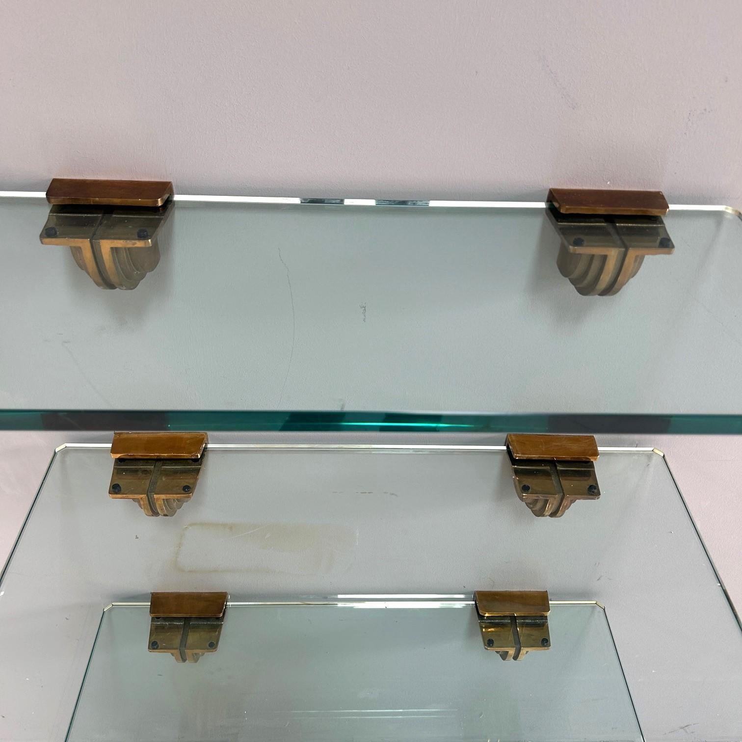Late 20th Century Set of three glass shelves with holder in bronze For Sale