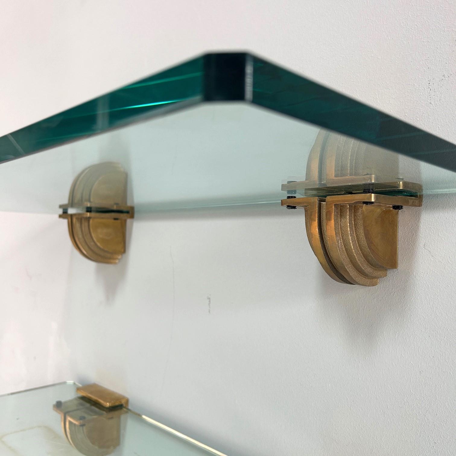 Bronze Set of three glass shelves with holder in bronze For Sale