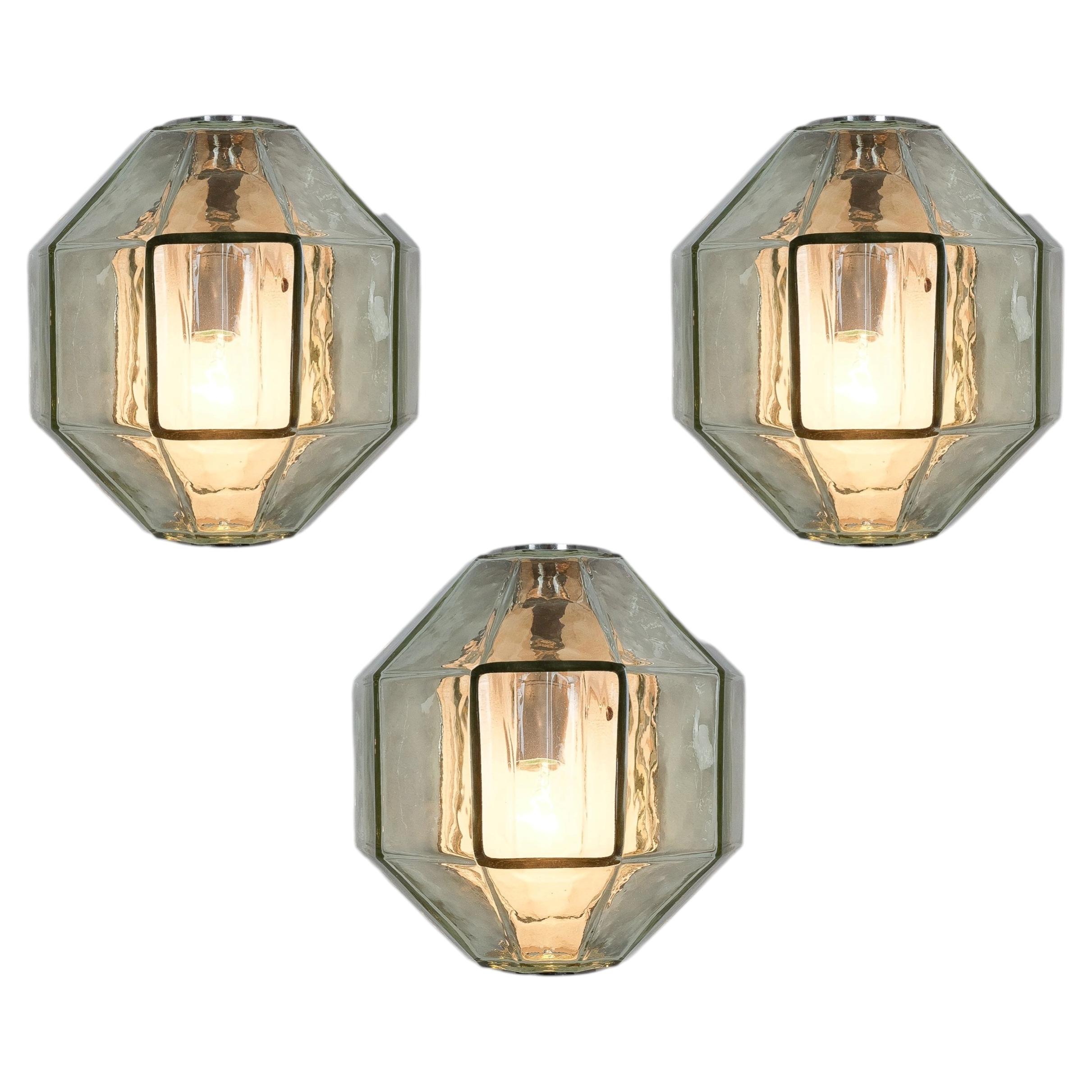 Set of Three Glass Wall Sconces by Vinicio Vianello for Vistosi, Italy, 1957