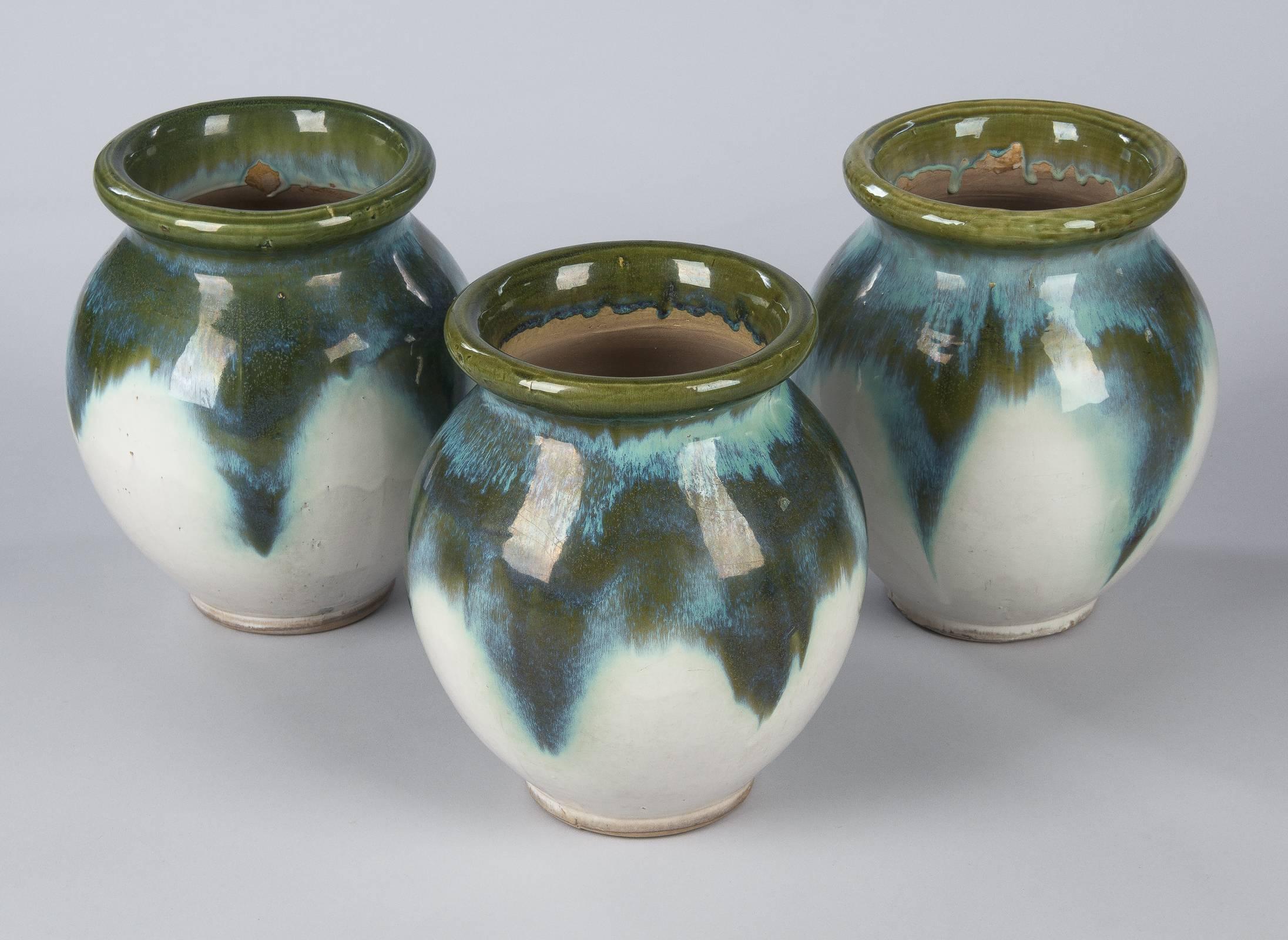 French Set of Three Glazed Ceramic Pottery from Digoin, 1960s