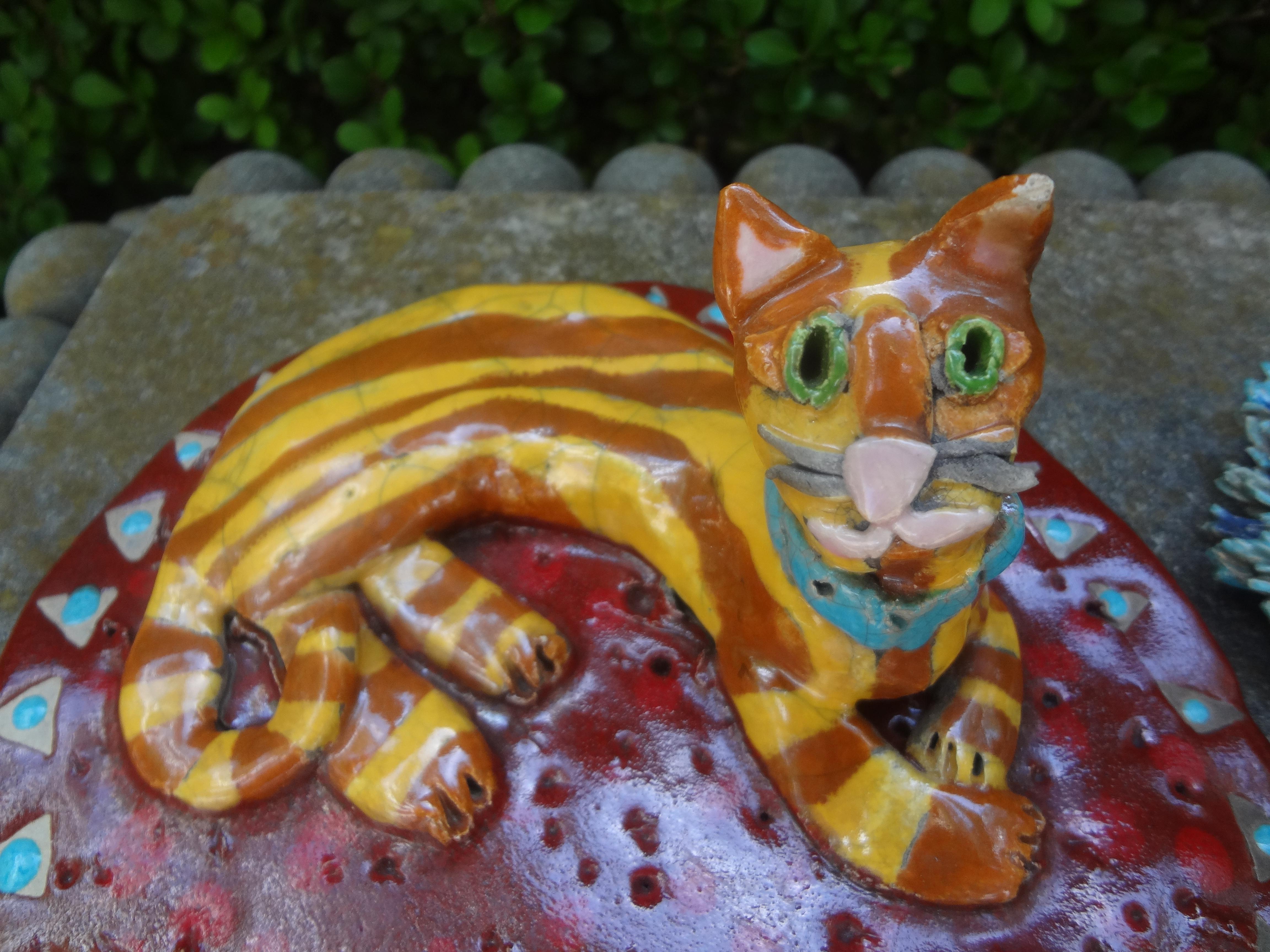 Late 20th Century Set of Three Glazed Pottery Cat Sculptures For Sale