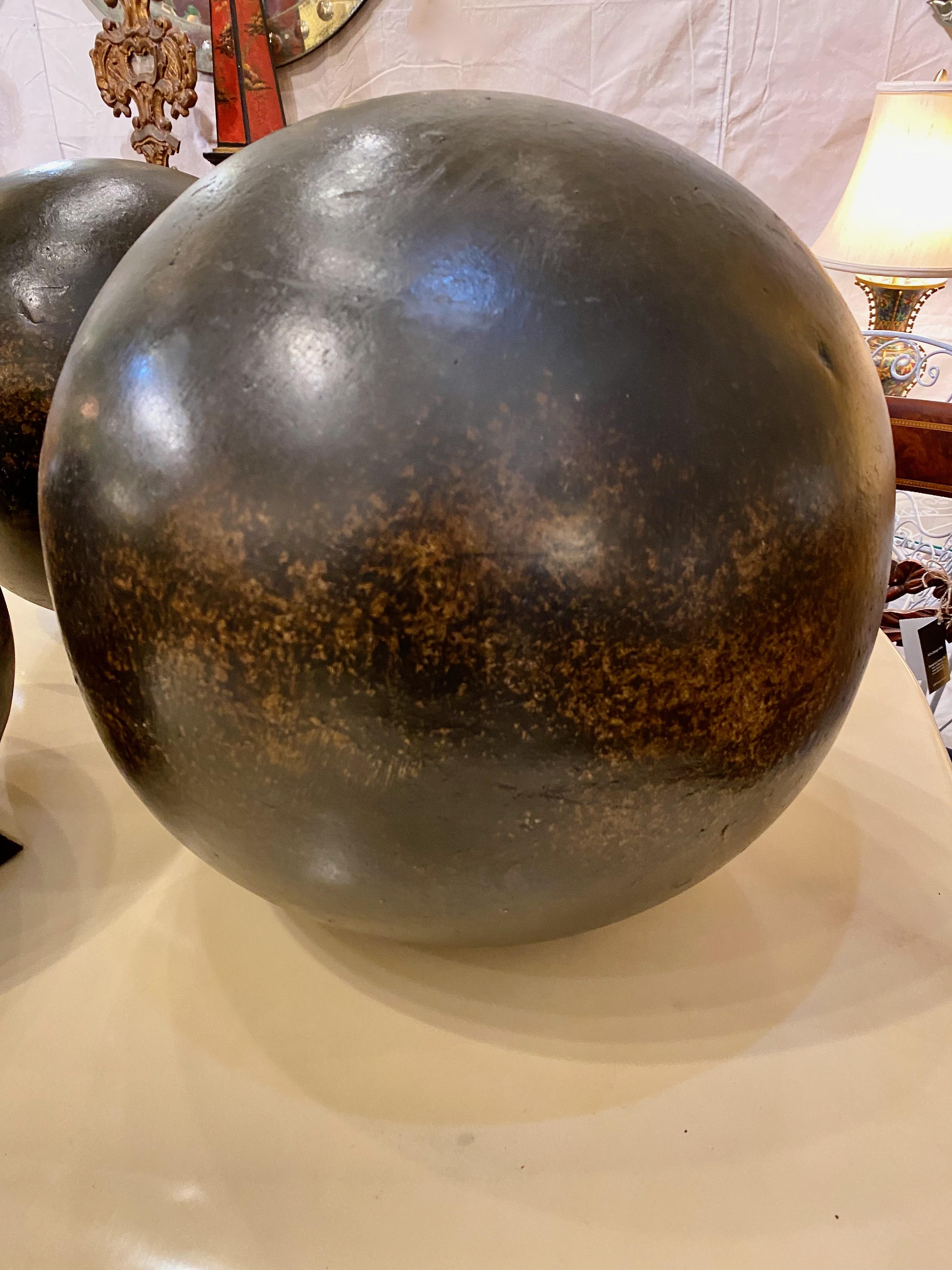 Set of Three Glazed Terra Cotta Garden Spheres, 19th Century 1