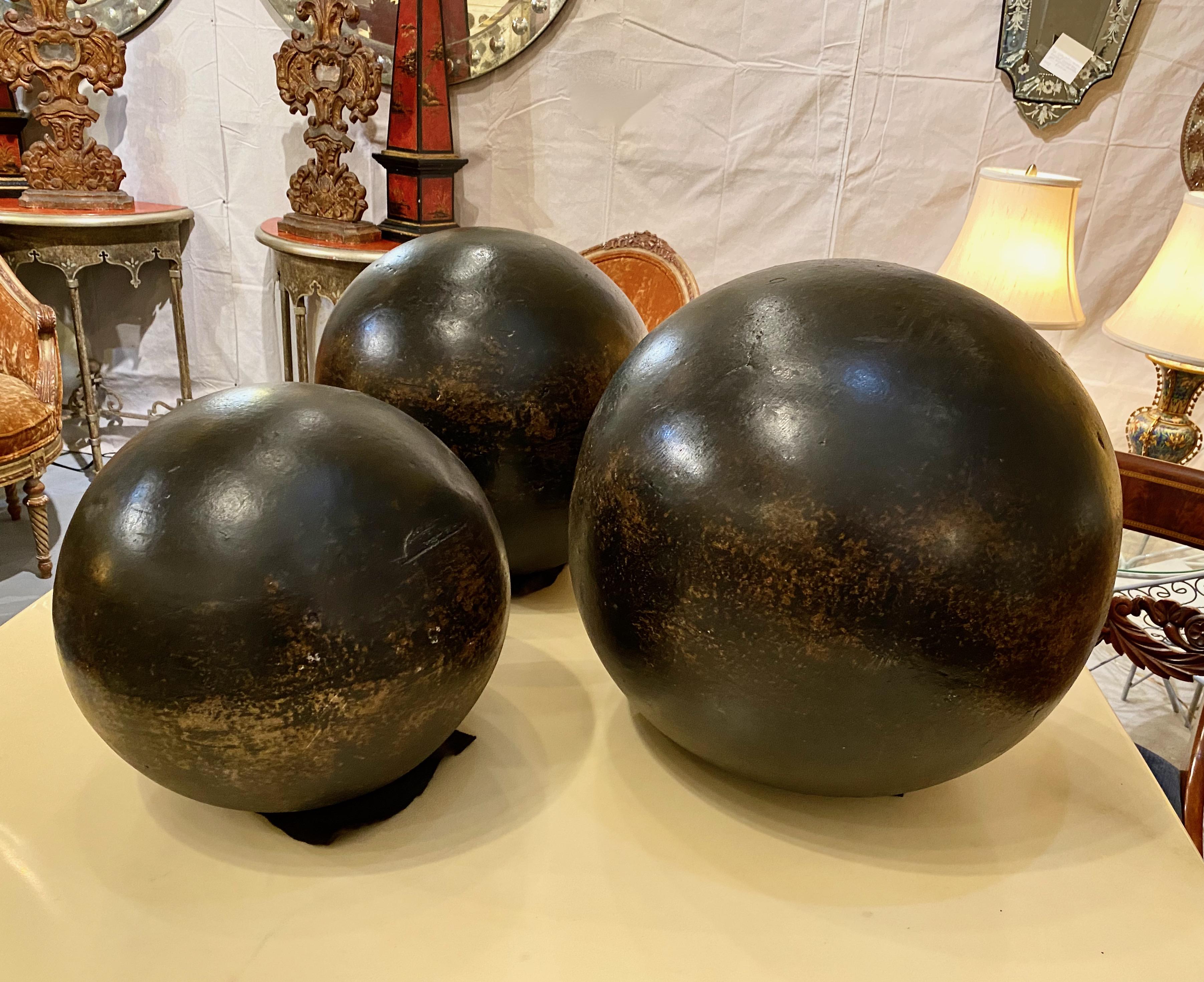 Set of Three Glazed Terra Cotta Garden Spheres, 19th Century 2