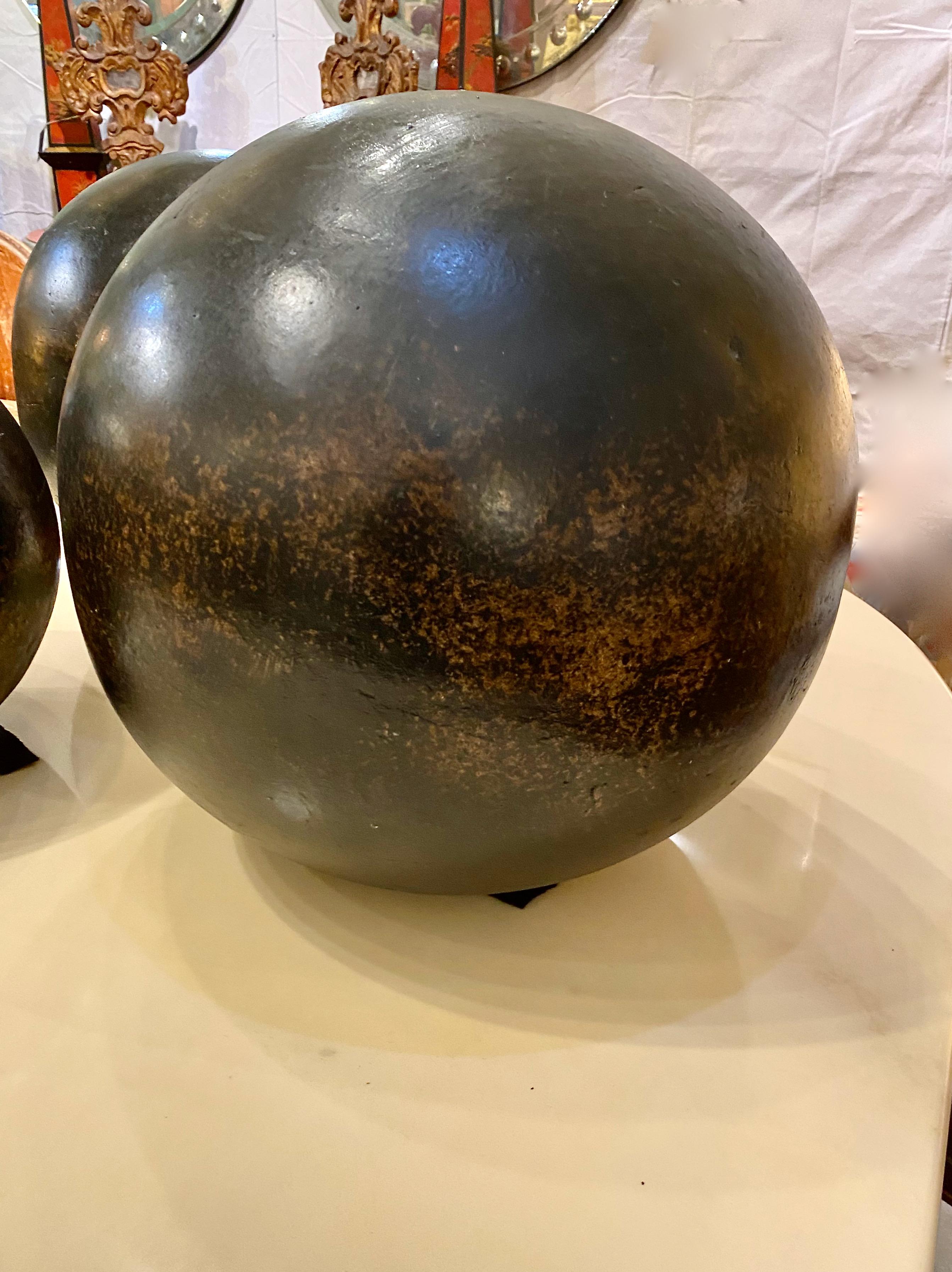Terracotta Set of Three Glazed Terra Cotta Garden Spheres, 19th Century