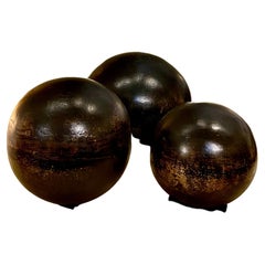 Set of Three Glazed Terra Cotta Garden Spheres, 19th Century