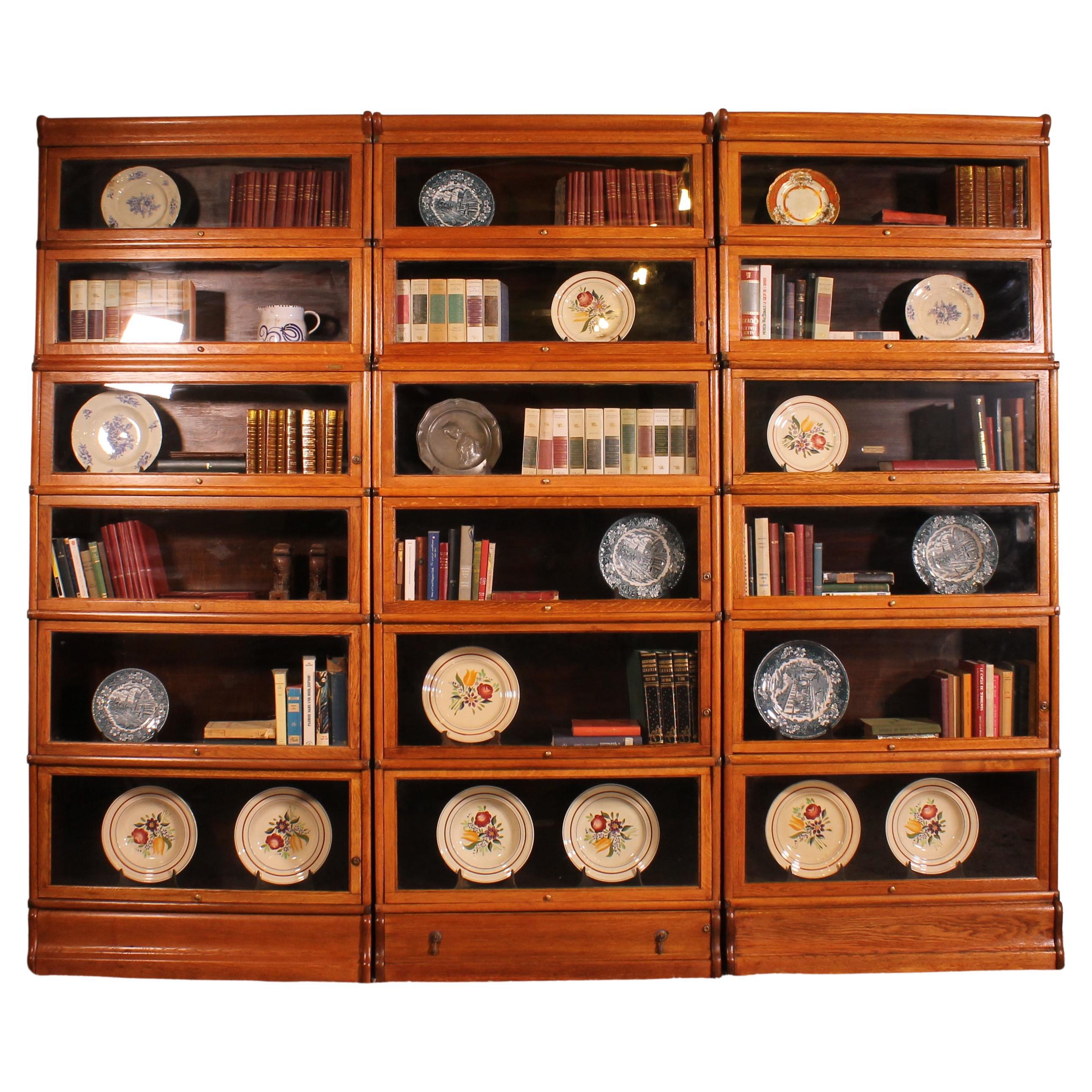 Large Globe Wernicke Bookcase in Oak Five Stacks with Drawer For Sale