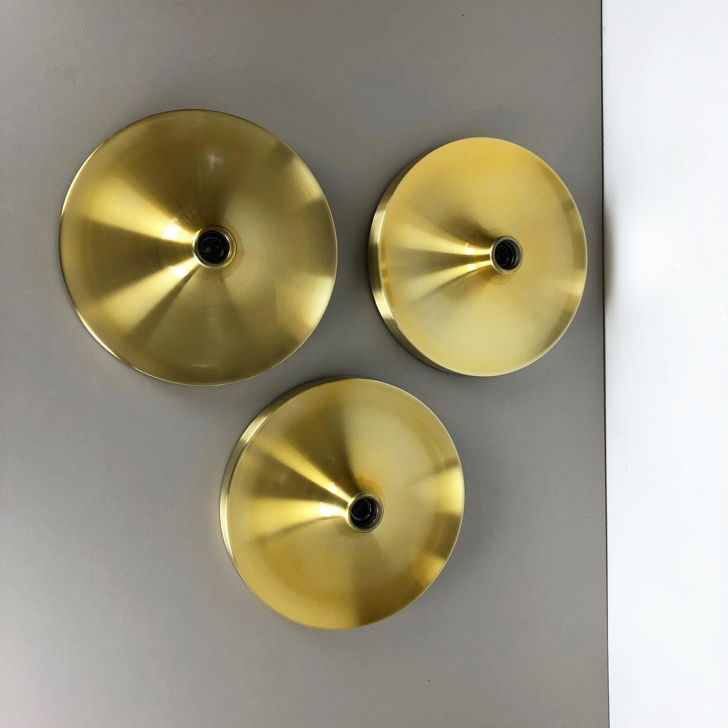 Set of Three Gold 1960s Charlotte Perriand Disc Wall Light by Honsel, Germany For Sale 4