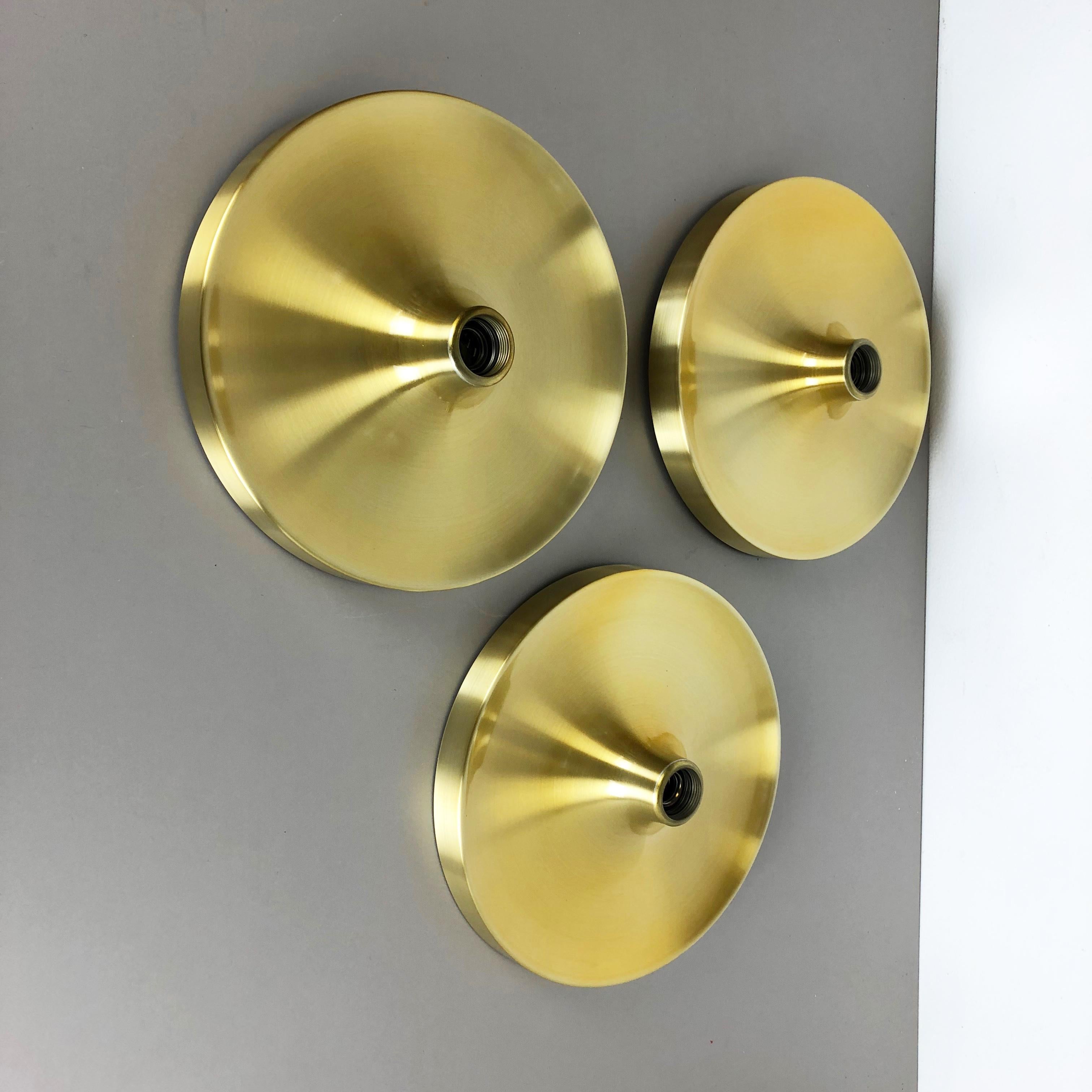 Set of Three Gold 1960s Charlotte Perriand Disc Wall Light by Honsel, Germany For Sale 5
