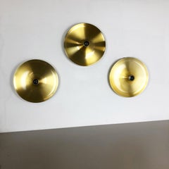 Set of Three Gold 1960s Charlotte Perriand Disc Wall Light by Honsel, Germany