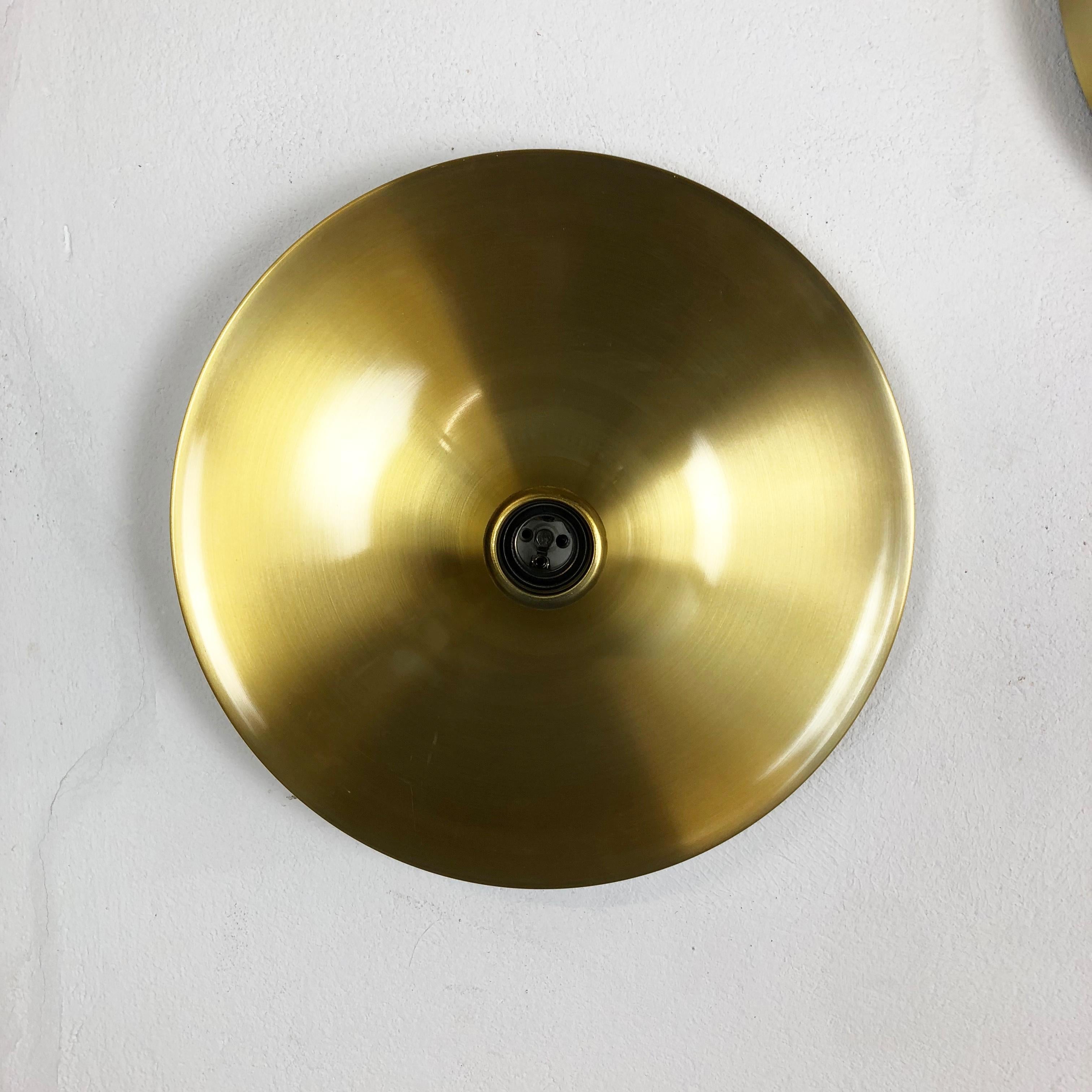 Metal Set of Three Gold 1960s Charlotte Perriand Disc Wall Light by Honsel, Germany For Sale