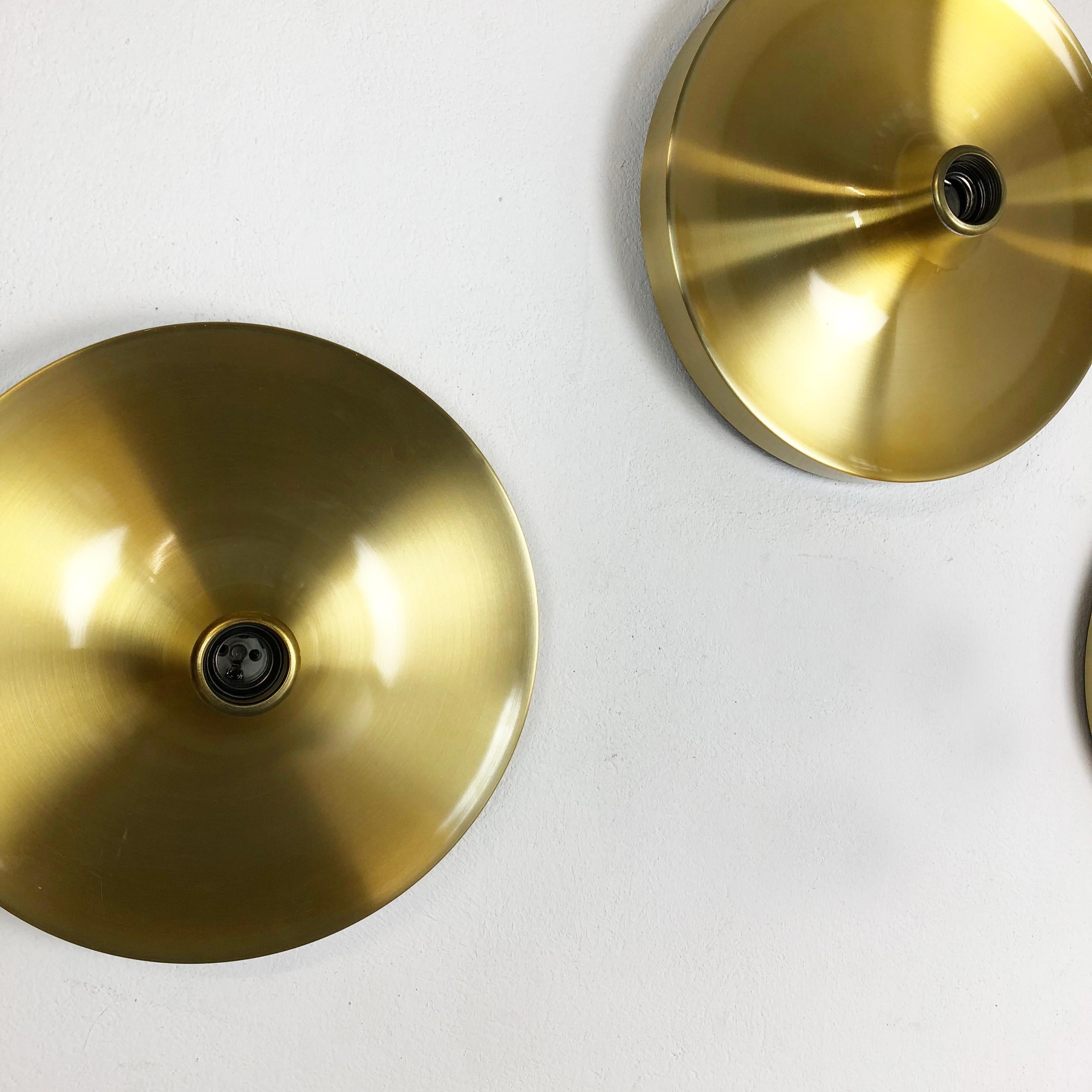 Set of Three Gold 1960s Charlotte Perriand Disc Wall Light by Honsel, Germany For Sale 2