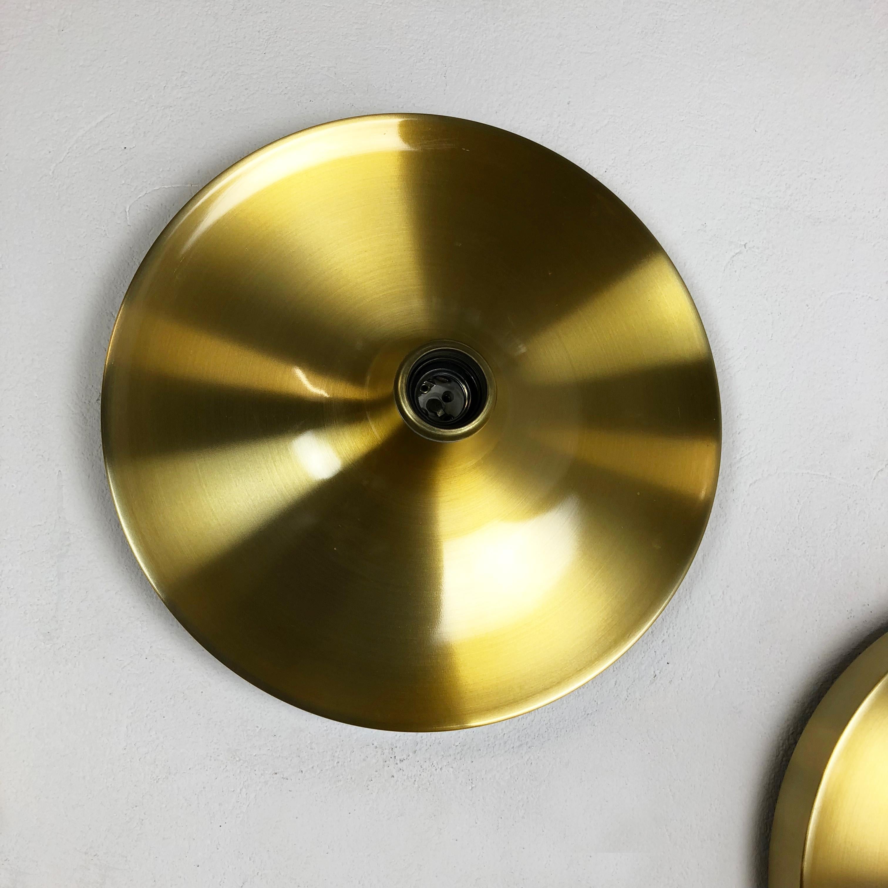 Set of Three Gold 1960s Charlotte Perriand Disc Wall Light by Honsel, Germany For Sale 3