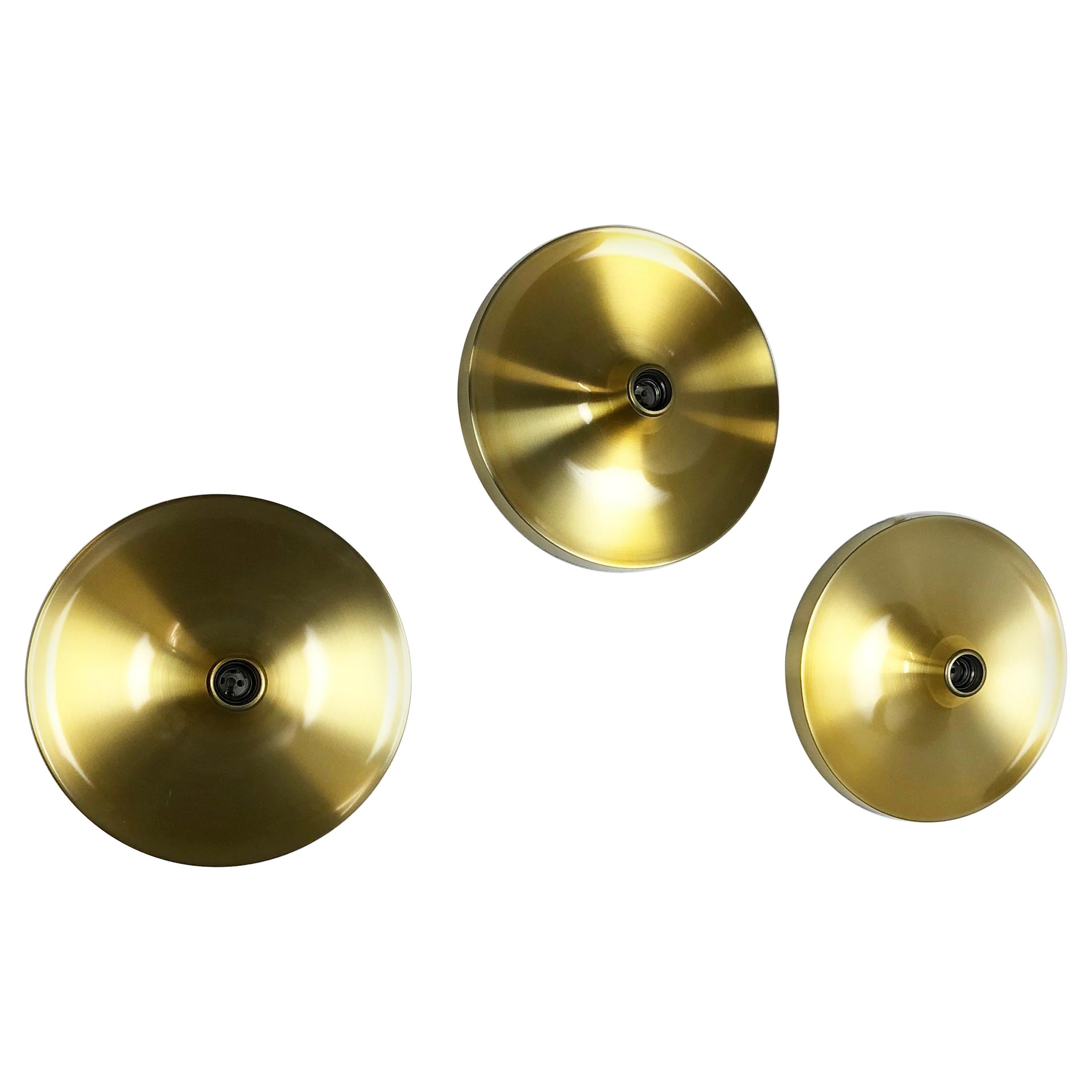 Set of Three Gold 1960s Charlotte Perriand Disc Wall Light by Honsel, Germany For Sale