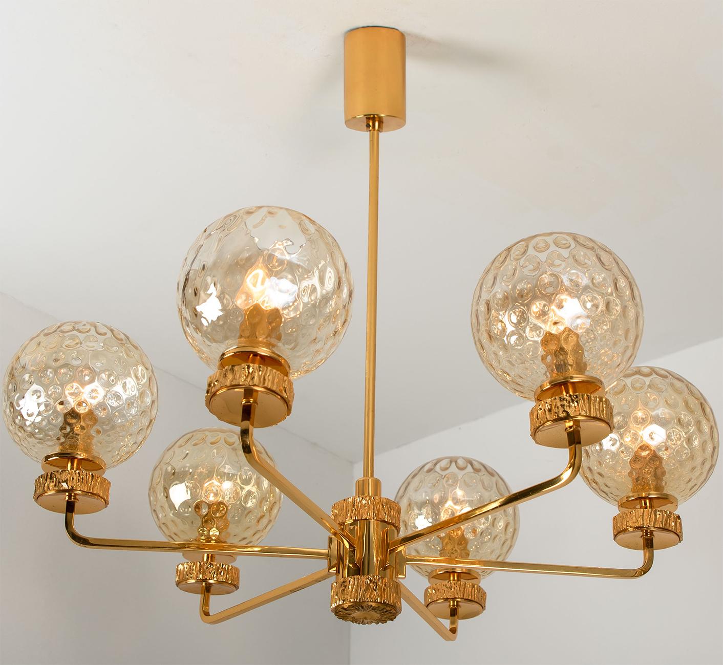 Set of Three Gold-Plated Glass Light Fixtures in the Style of Brotto, Italy For Sale 3