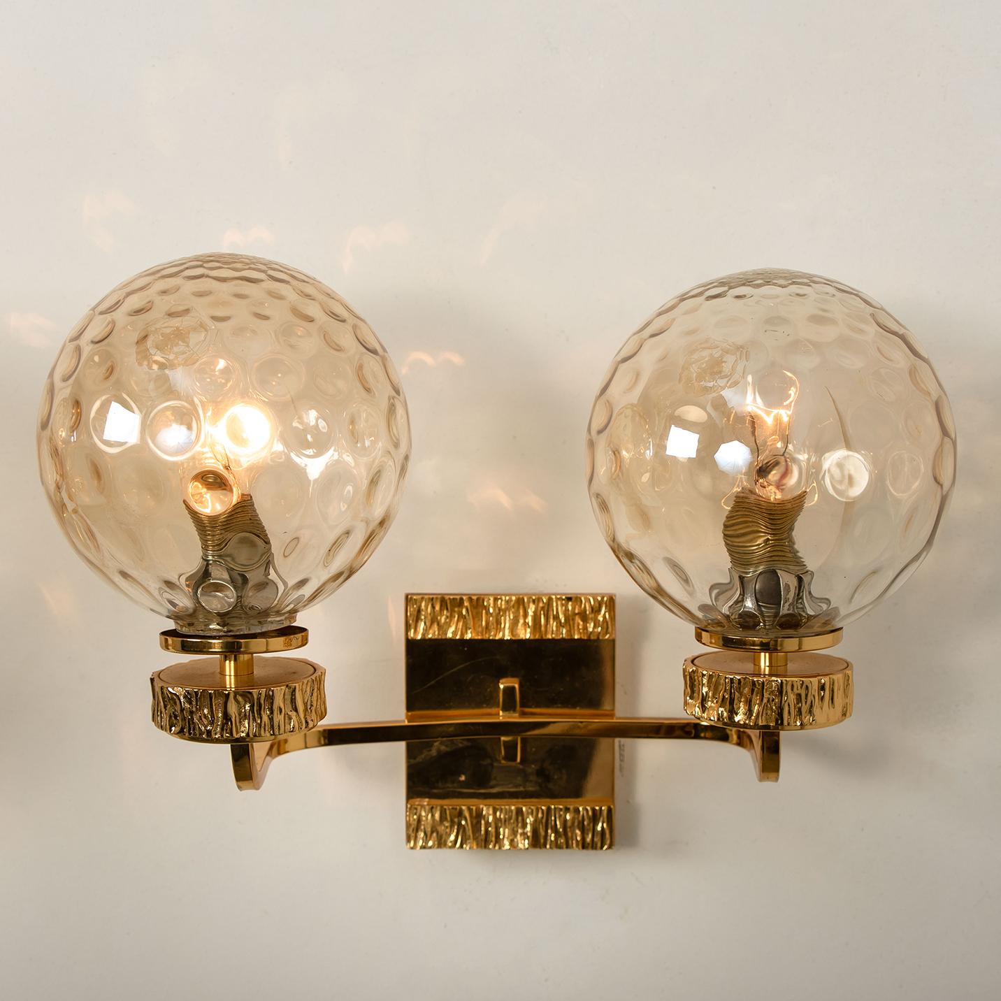 Set of Three Gold-Plated Glass Light Fixtures in the Style of Brotto, Italy For Sale 5