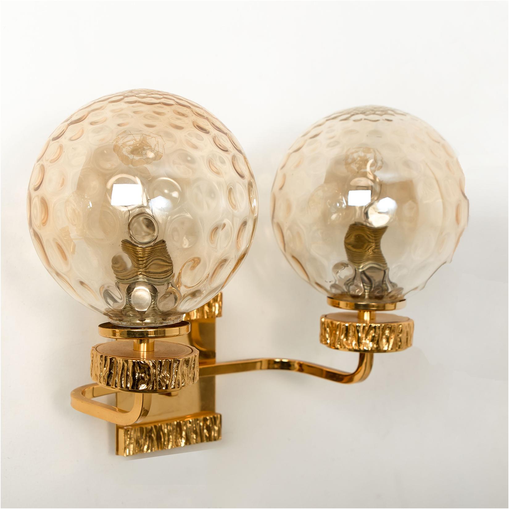 Set of Three Gold-Plated Glass Light Fixtures in the Style of Brotto, Italy For Sale 6