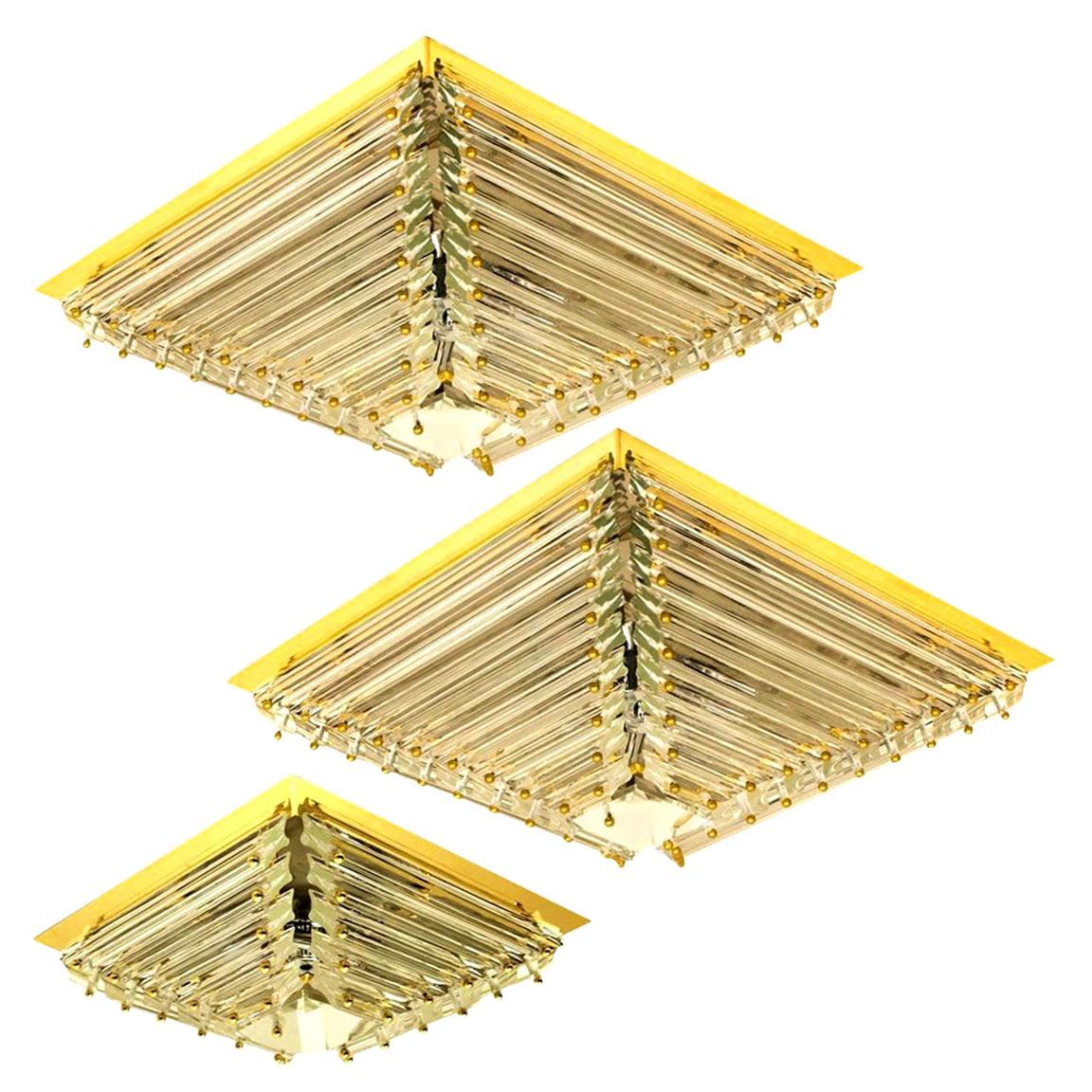 Set of Three Gold-Plated Piramide Venini StyleFlush Mounts, 3 sizes, Italy