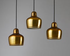 Set of Three ‘Golden Bell’ Ceiling Lamps Model A 330 Designed by Alvar Aalto