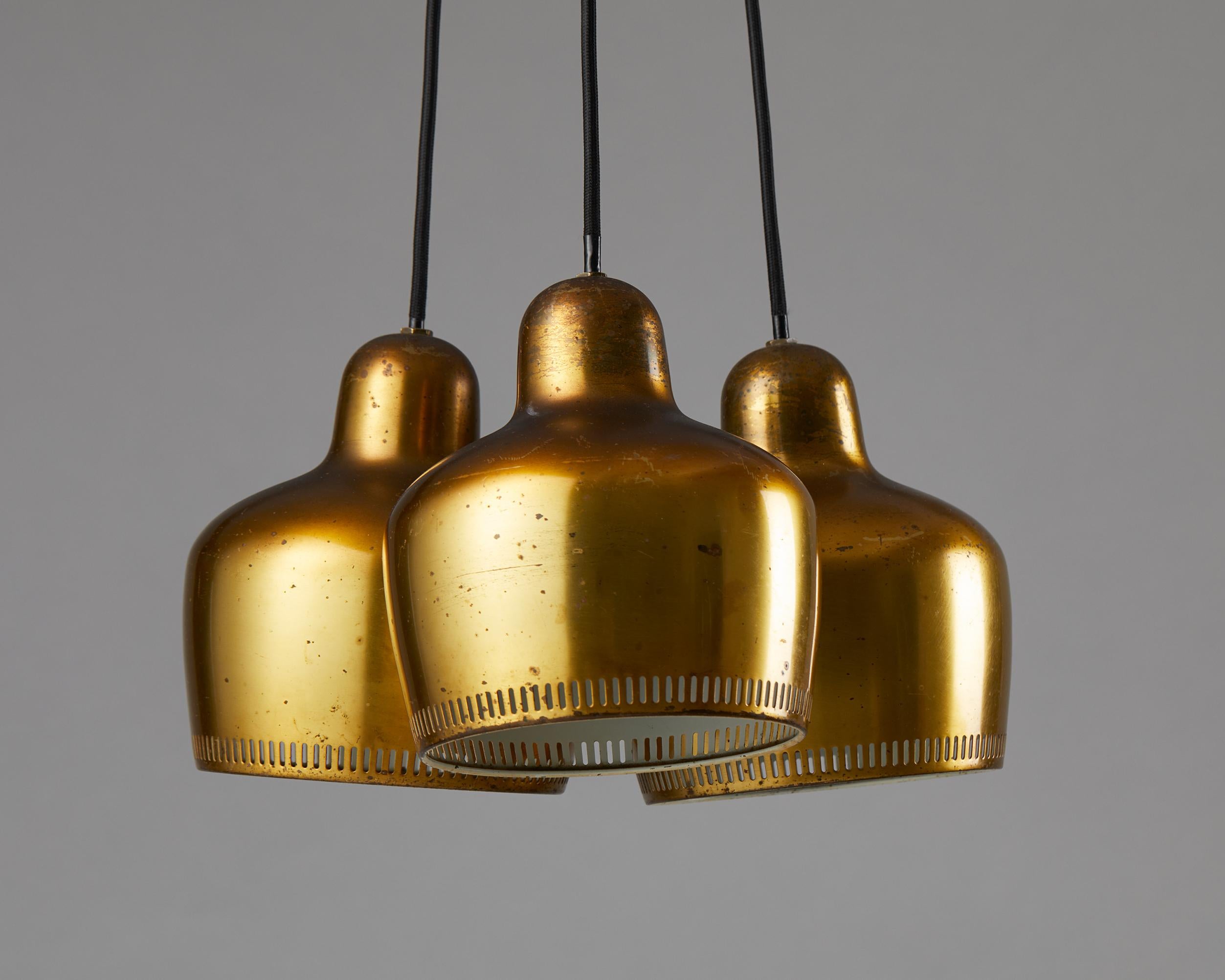 Set of Three ‘Golden Bell’ Ceiling Lamps Model A 330 Designed by Alvar Aalto In Good Condition In Stockholm, SE