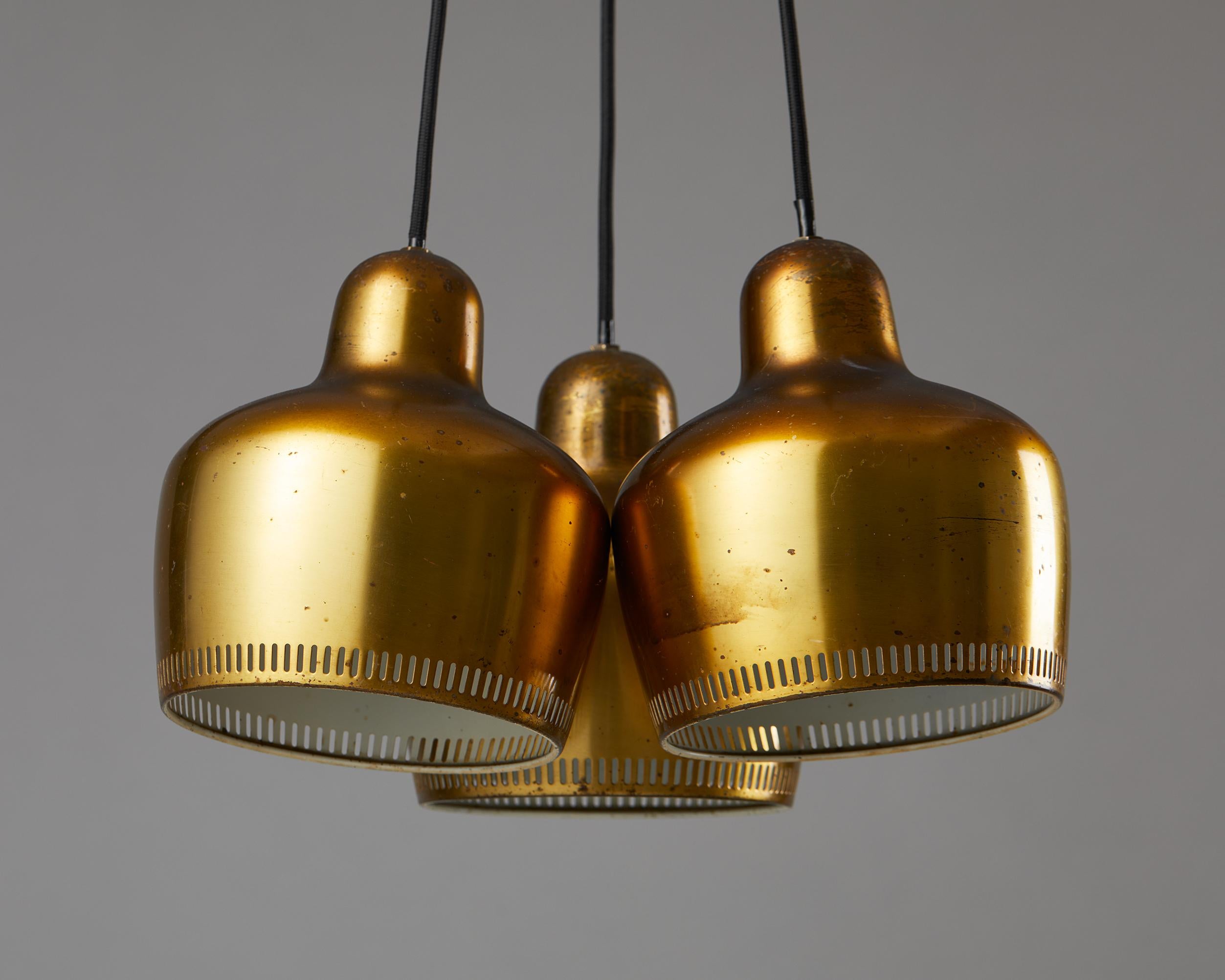 20th Century Set of Three ‘Golden Bell’ Ceiling Lamps Model A 330 Designed by Alvar Aalto
