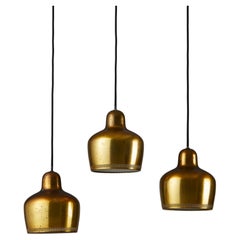 Set of Three ‘Golden Bell’ Ceiling Lamps Model A 330 Designed by Alvar Aalto