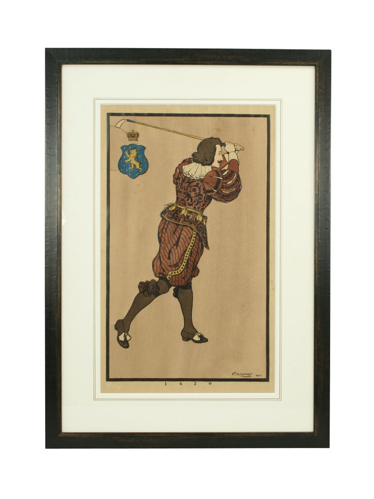 Set of Three Golf Woodcut Engraving, F.T. Richards For Sale at 1stDibs
