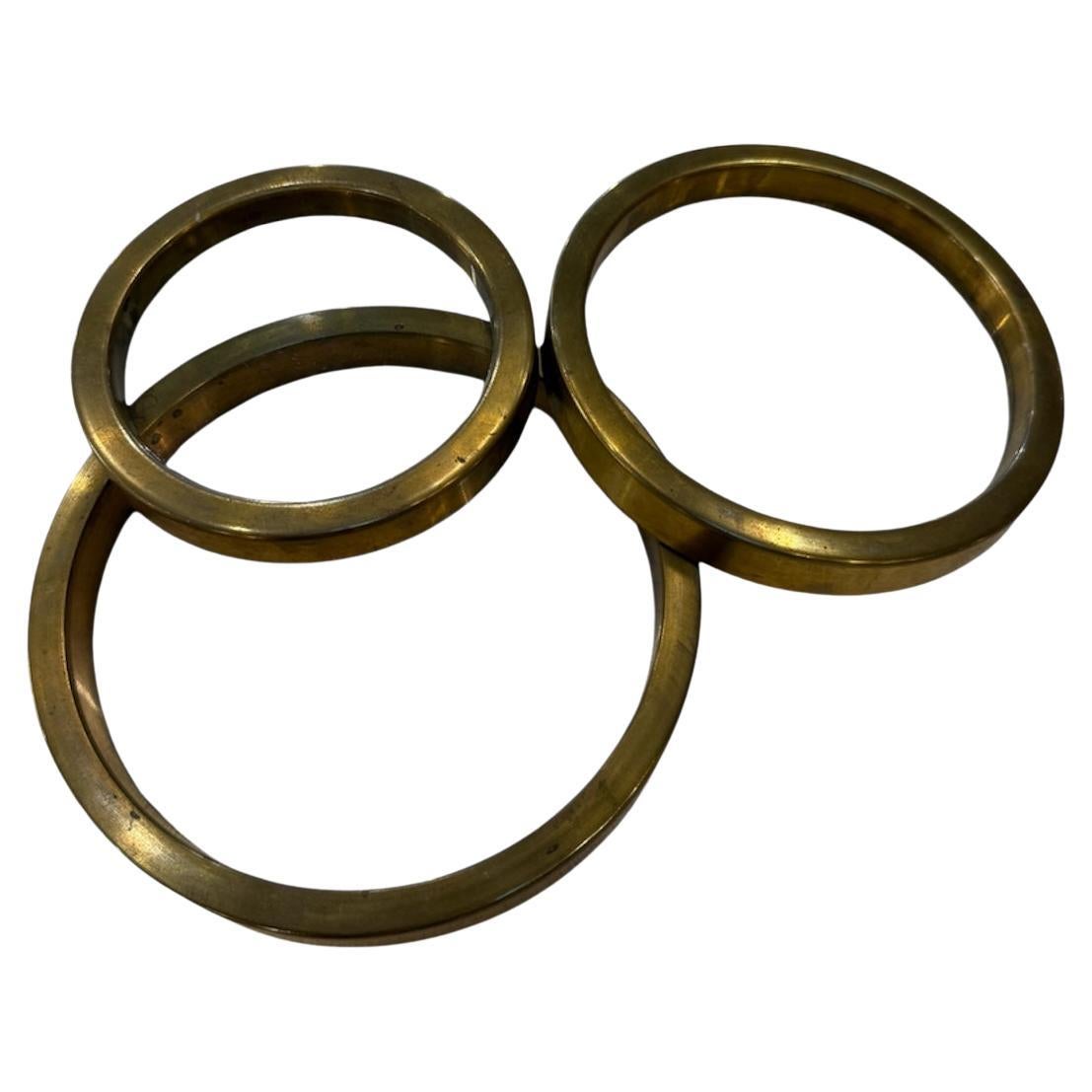 Set of Three Graduated Brass and Glass Trays, Italy, 1970s For Sale