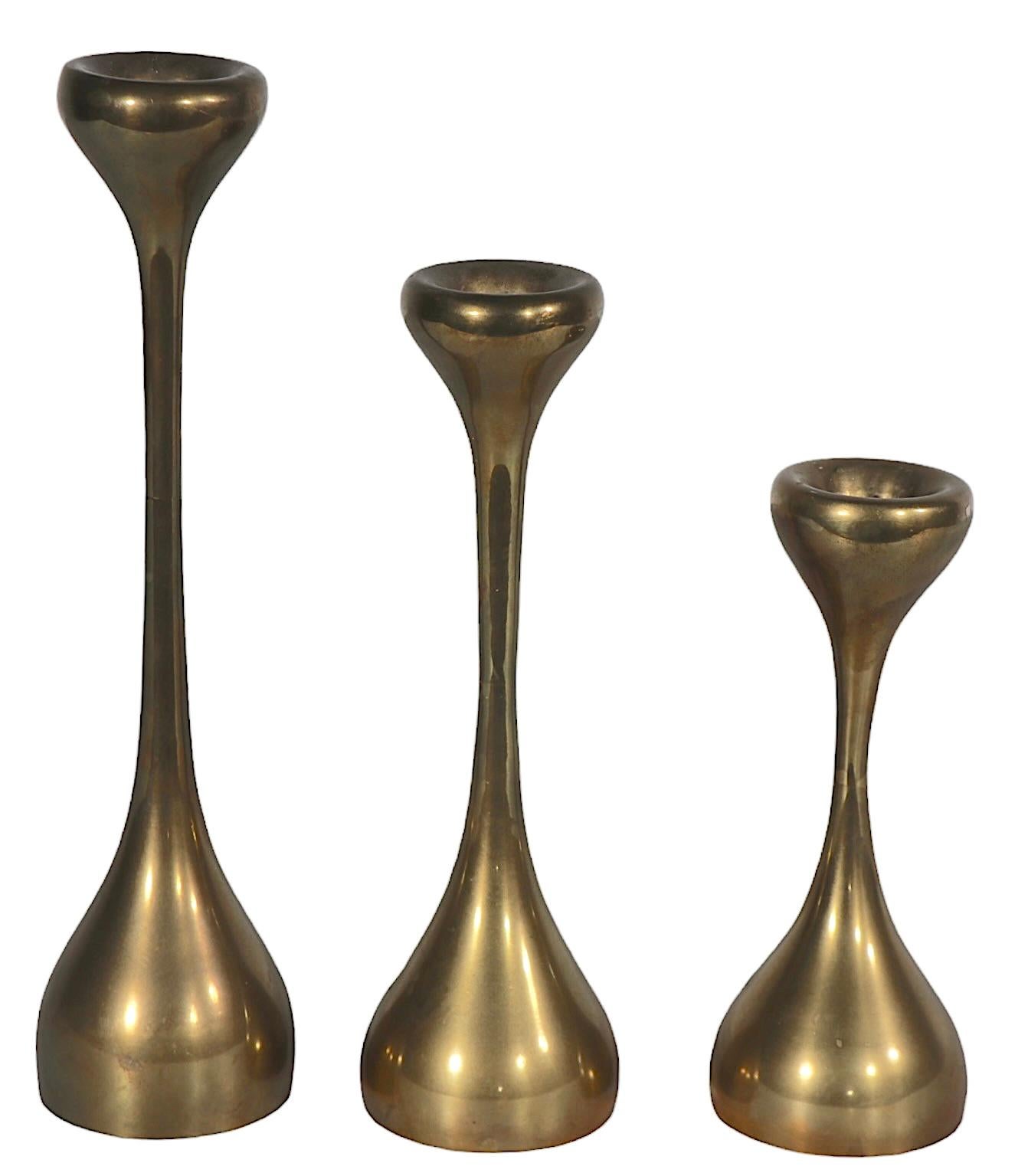 Set of Three Graduated Organic Modern Candlesticks c 1970's For Sale 4